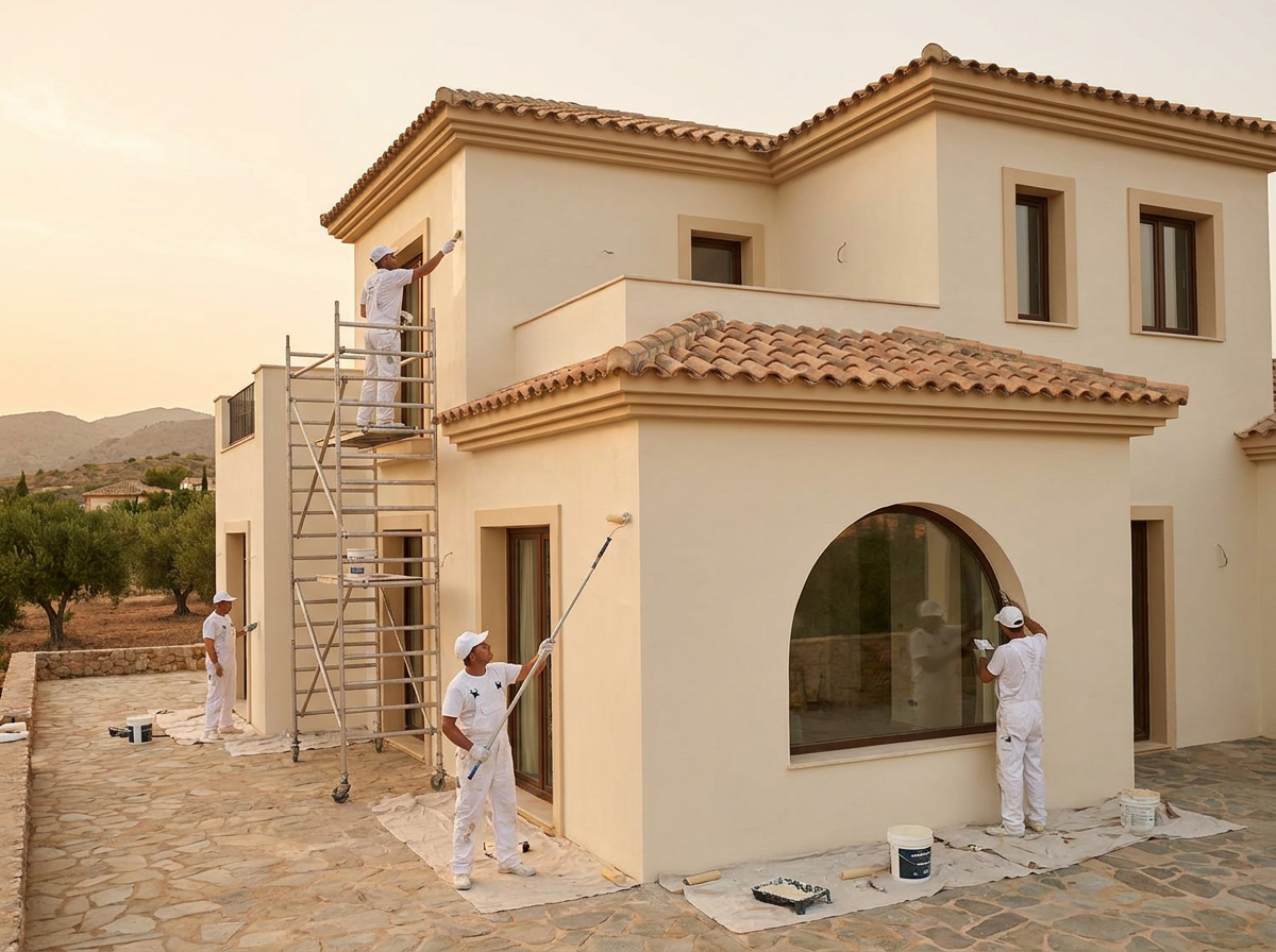 Obreros de Castilla Pinturas & Reformas pintando fachada de vivienda